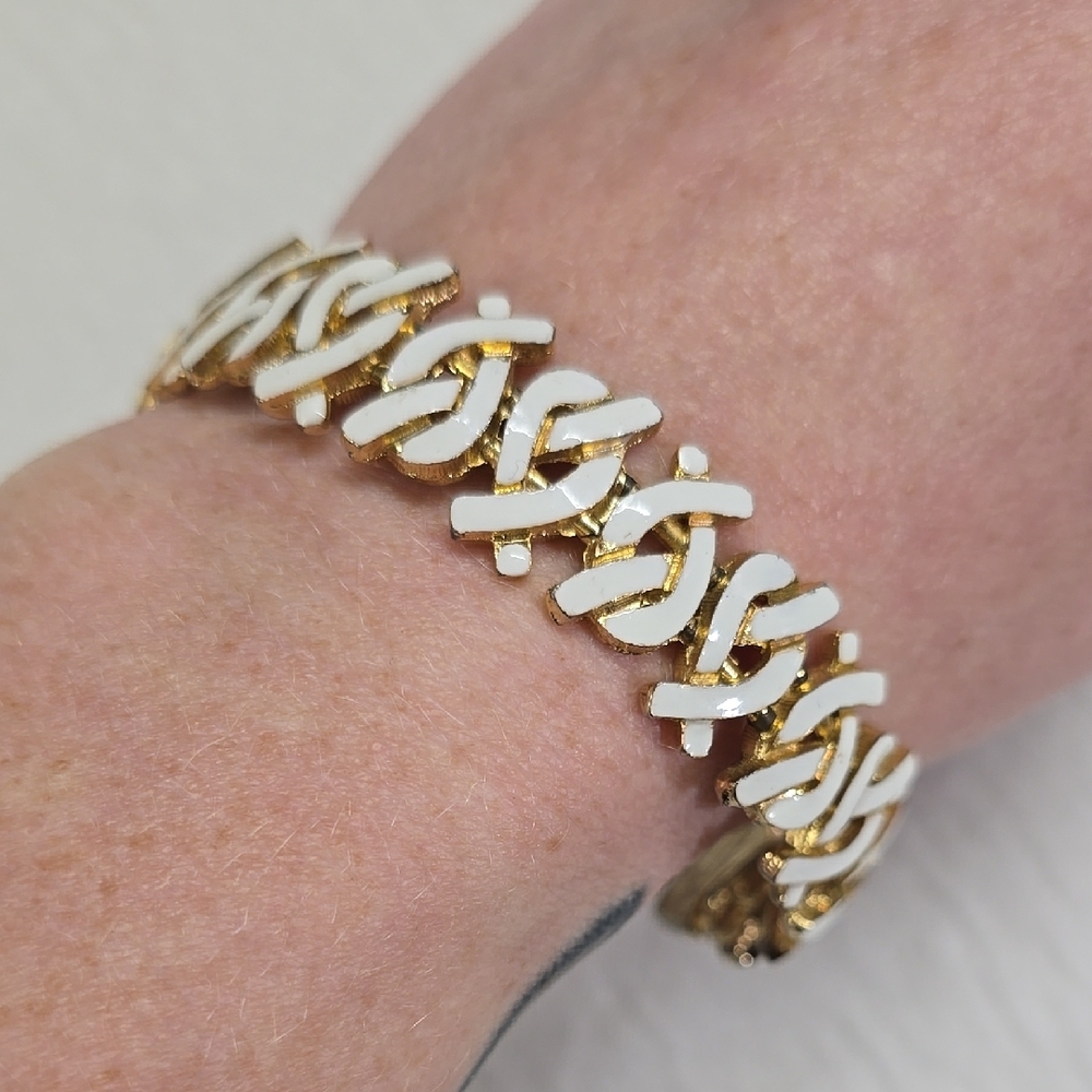 Vintage Gold and White Cuff Bracelet